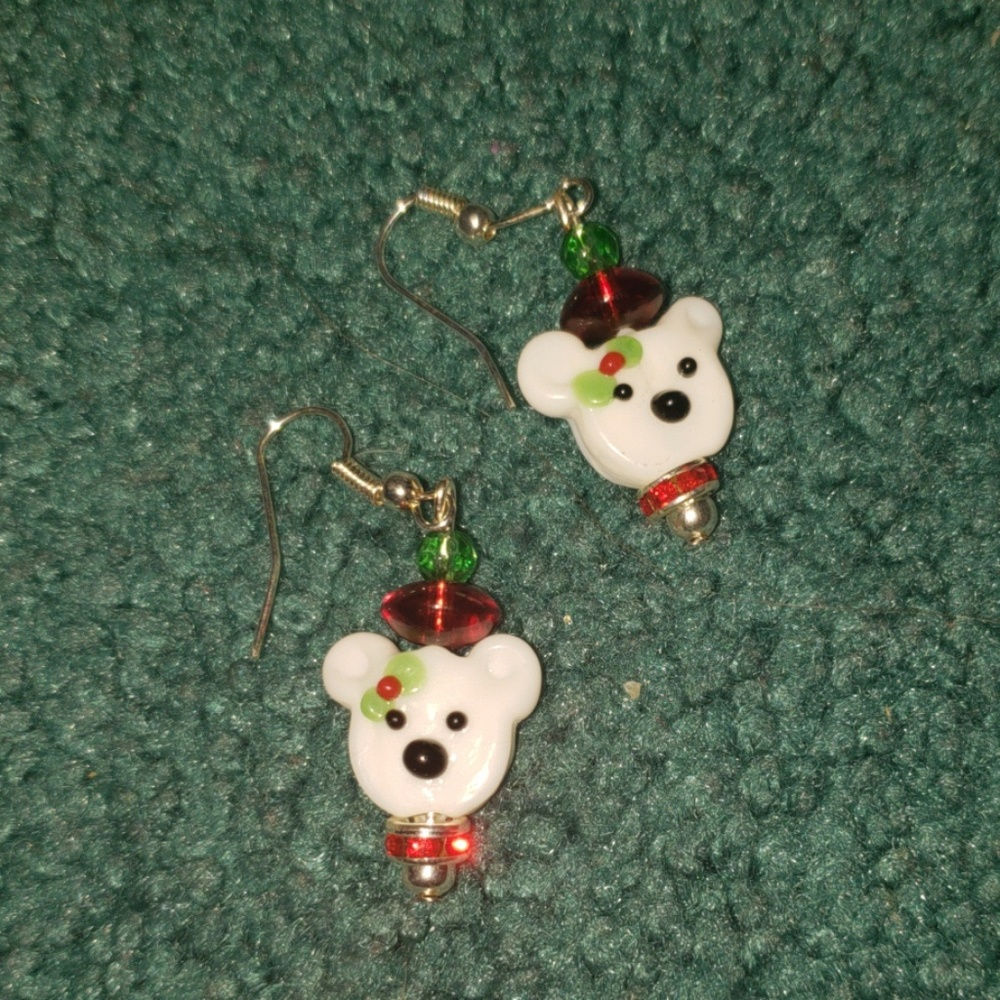 Homemade glass Polar Bear Earrings